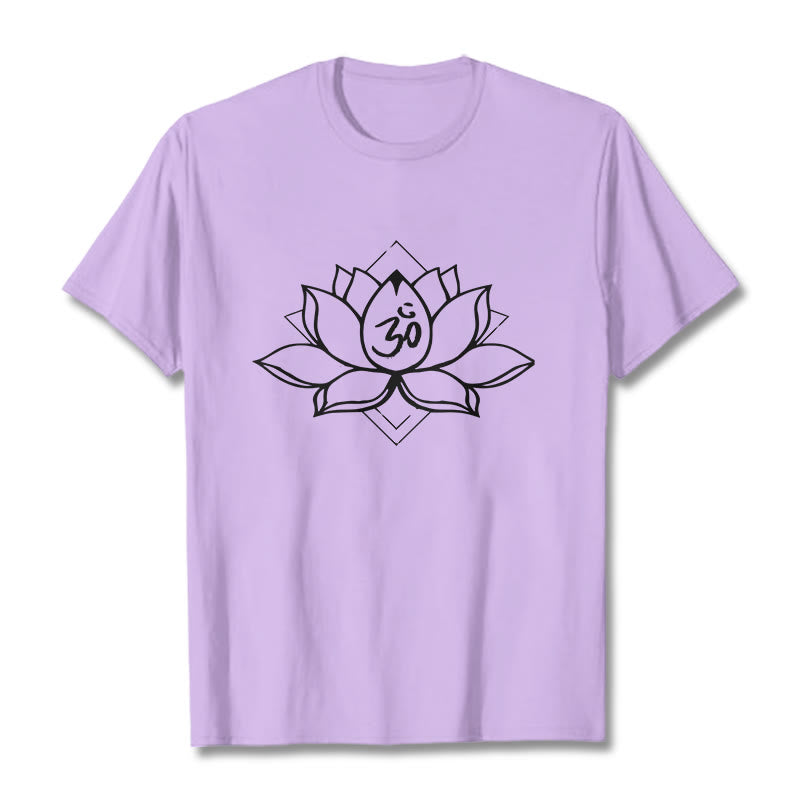 Buddha Stones ​​Blühender Lotus Om Sanskrit Muster Baumwolle T-Shirt - Pflaume - 2XL - image 17