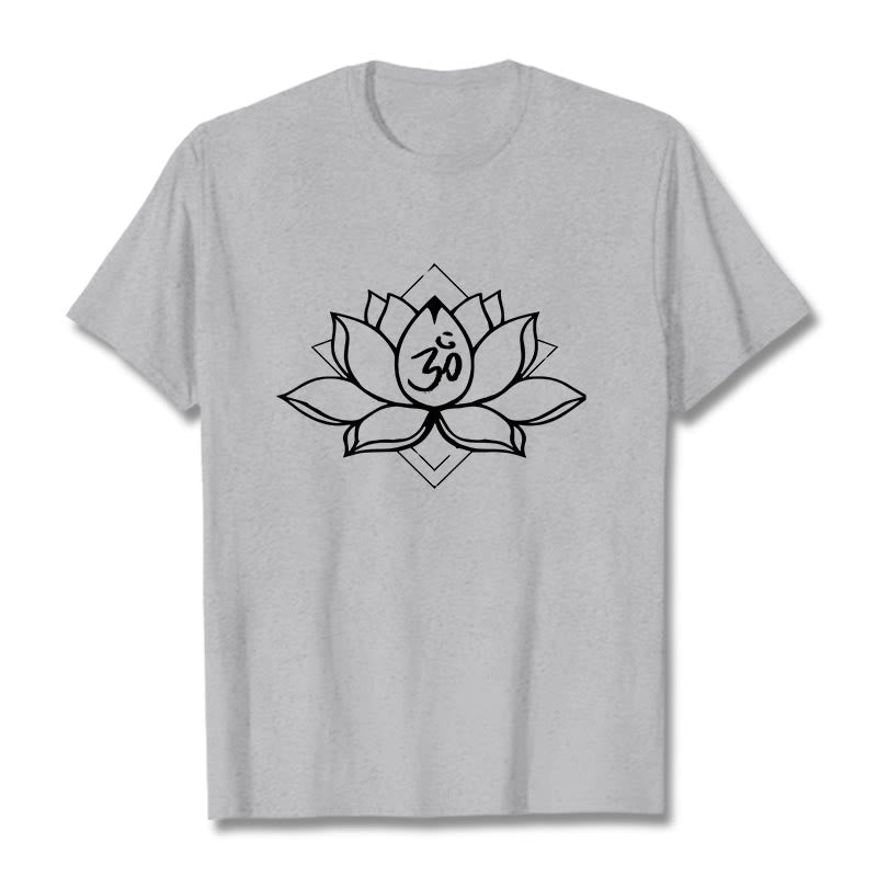 Buddha Stones ​​Blühender Lotus Om Sanskrit Muster Baumwolle T-Shirt - Hellgrau - 2XL - image 19