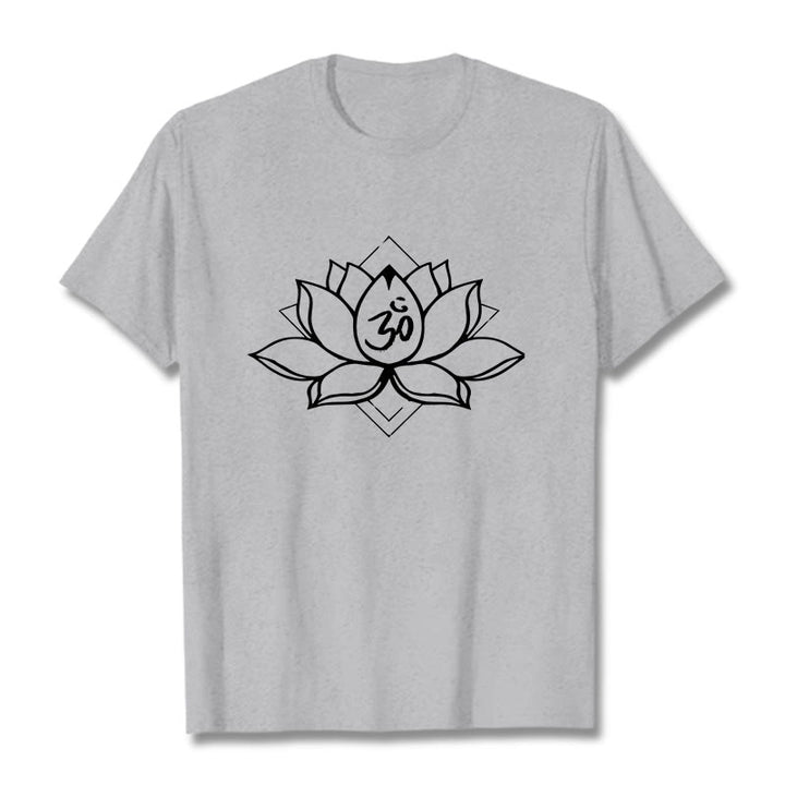 Buddha Stones ​​Blühender Lotus Om Sanskrit Muster Baumwolle T-Shirt - Hellgrau - 2XL - image 19