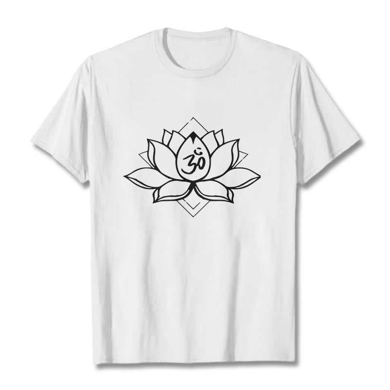 Buddha Stones ​​Blühender Lotus Om Sanskrit Muster Baumwolle T-Shirt - Weiß - 2XL - image 5