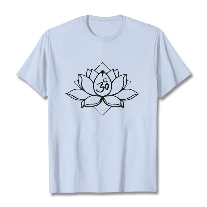 Buddha Stones ​​Blühender Lotus Om Sanskrit Muster Baumwolle T-Shirt - HellCyan - 2XL - image 19