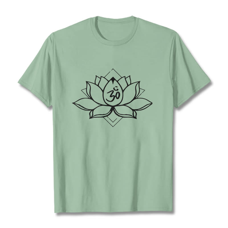 Buddha Stones ​​Blühender Lotus Om Sanskrit Muster Baumwolle T-Shirt - Blassgrün - 2XL - image 15
