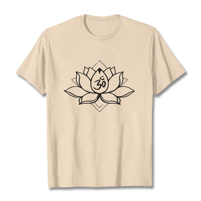 Buddha Stones ​​Blühender Lotus Om Sanskrit Muster Baumwolle T-Shirt - Bisque - 2XL - image 9