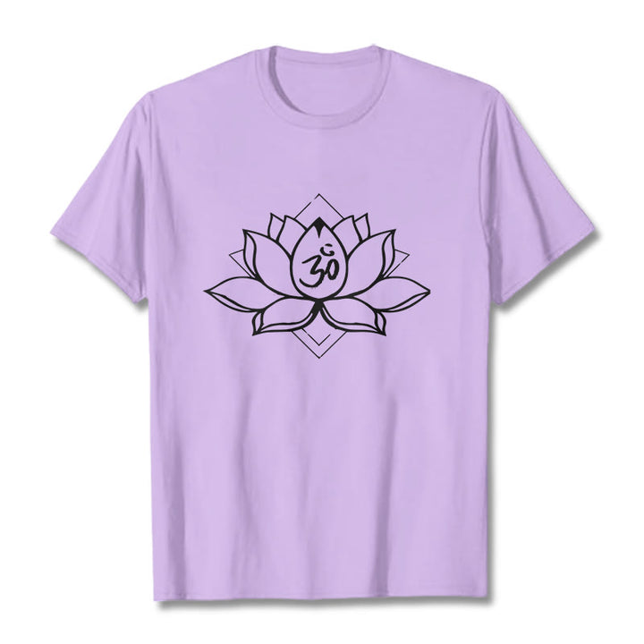 Buddha Stones ​​Blühender Lotus Om Sanskrit Muster Baumwolle T-Shirt - Pflaume - 2XL - image 16