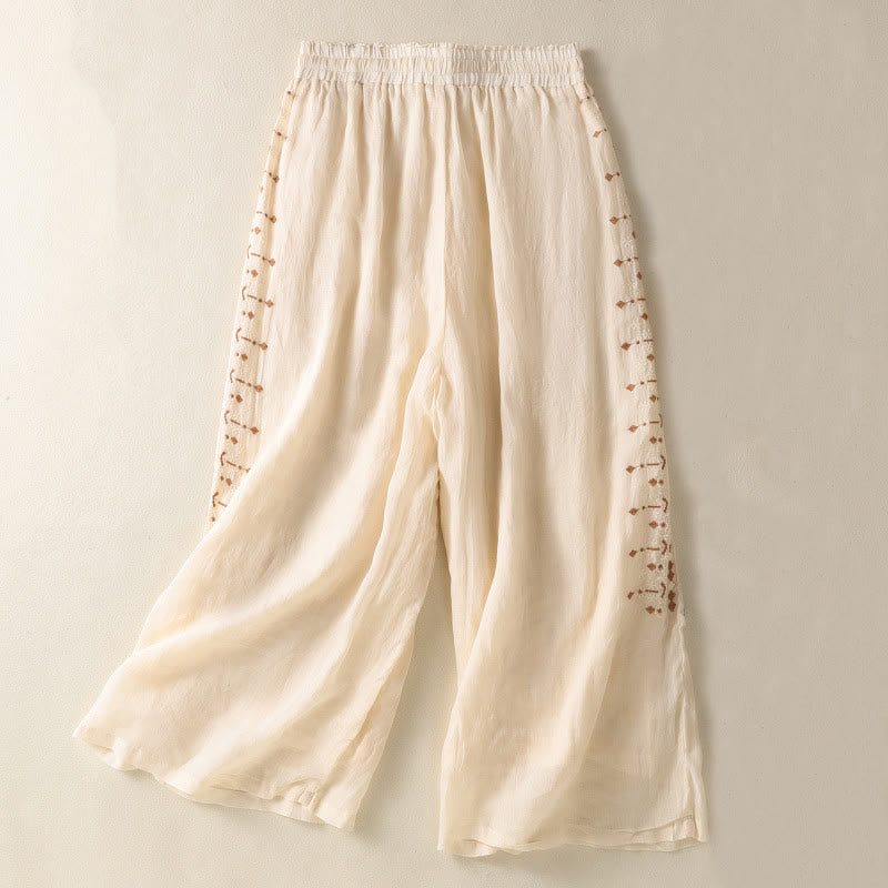 Buddha Stones Ethno-Stickerei Kordelzug Baumwolle Leinen Damenhose mit hoher Taille und weitem Bein und Taschen - Zitronen-Chiffon - US 8-10, UK/AU 12-14, EU 40-42 (2XL) - image 0