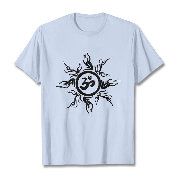 Buddha Stones, Sunburst-Muster, das ein Om-Symbol-Muster umgibt, Baumwoll-T-Shirt - HellCyan - 2XL - image 19