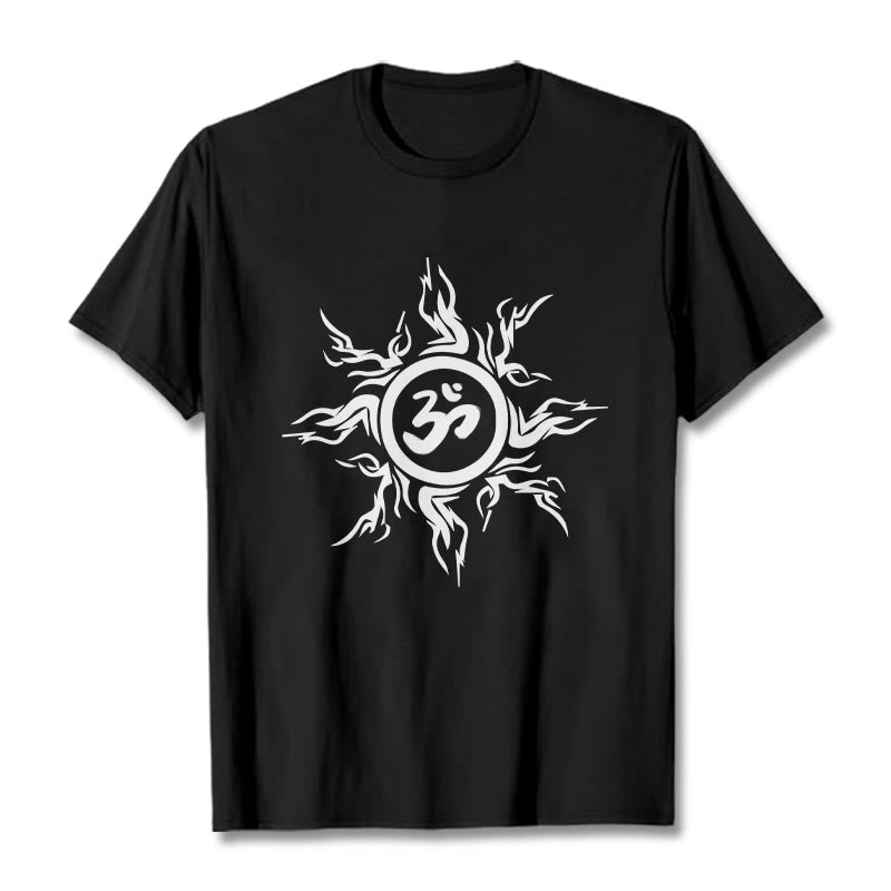 Buddha Stones, Sunburst-Muster, das ein Om-Symbol-Muster umgibt, Baumwoll-T-Shirt - Schwarz - 2XL - image 4