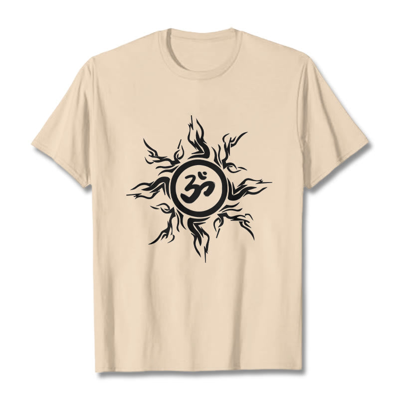 Buddha Stones, Sunburst-Muster, das ein Om-Symbol-Muster umgibt, Baumwoll-T-Shirt - Bisque - 2XL - image 9