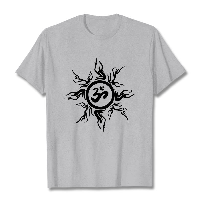 Buddha Stones, Sunburst-Muster, das ein Om-Symbol-Muster umgibt, Baumwoll-T-Shirt - Hellgrau - 2XL - image 19