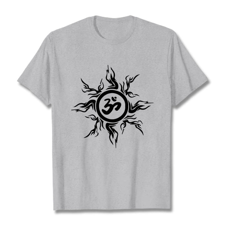 Buddha Stones, Sunburst-Muster, das ein Om-Symbol-Muster umgibt, Baumwoll-T-Shirt - Hellgrau - 2XL - image 19