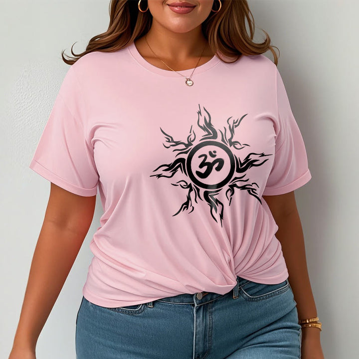 Buddha Stones, Sunburst-Muster, das ein Om-Symbol-Muster umgibt, Baumwoll-T-Shirt - image 13
