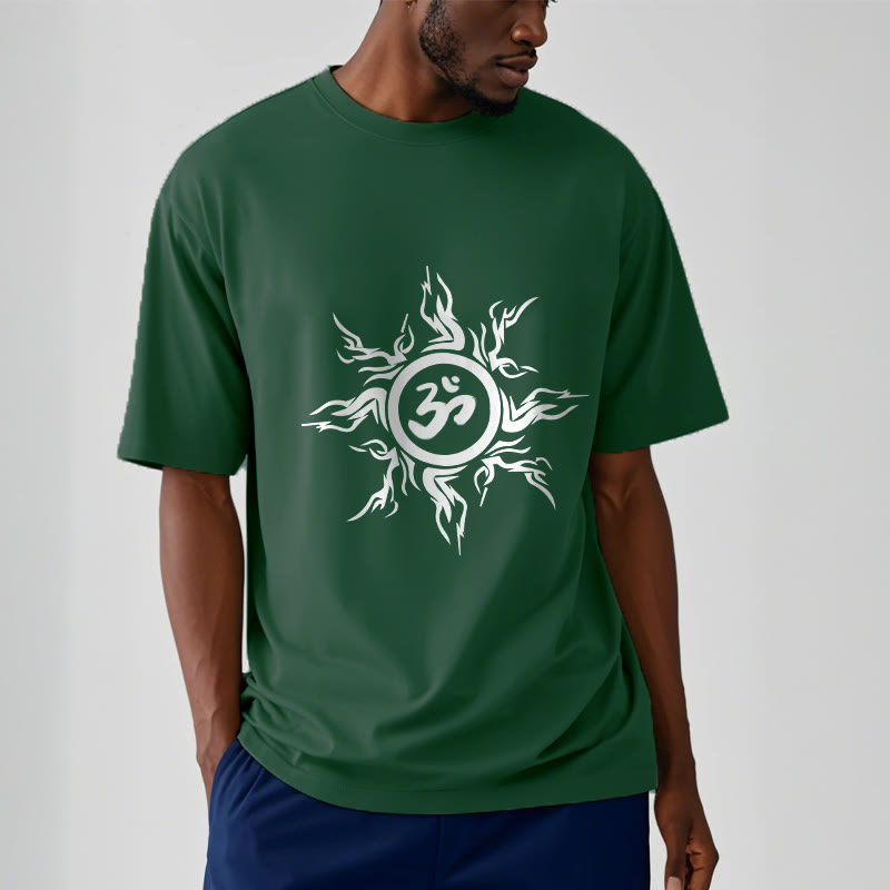 Buddha Stones, Sunburst-Muster, das ein Om-Symbol-Muster umgibt, Baumwoll-T-Shirt - image 12