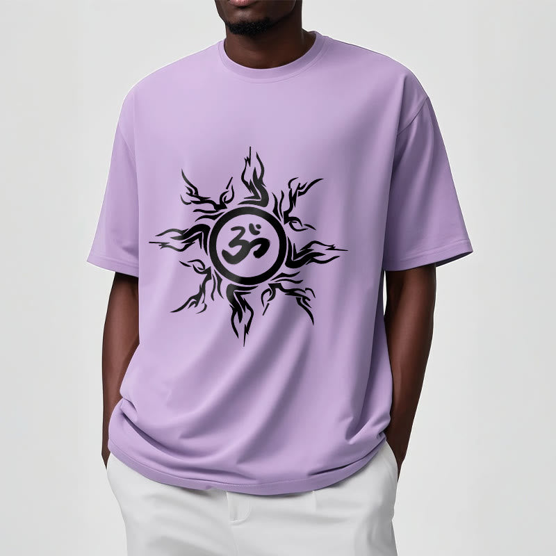 Buddha Stones, Sunburst-Muster, das ein Om-Symbol-Muster umgibt, Baumwoll-T-Shirt - image 17