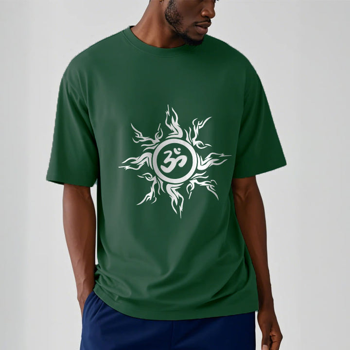 Buddha Stones, Sunburst-Muster, das ein Om-Symbol-Muster umgibt, Baumwoll-T-Shirt - image 11