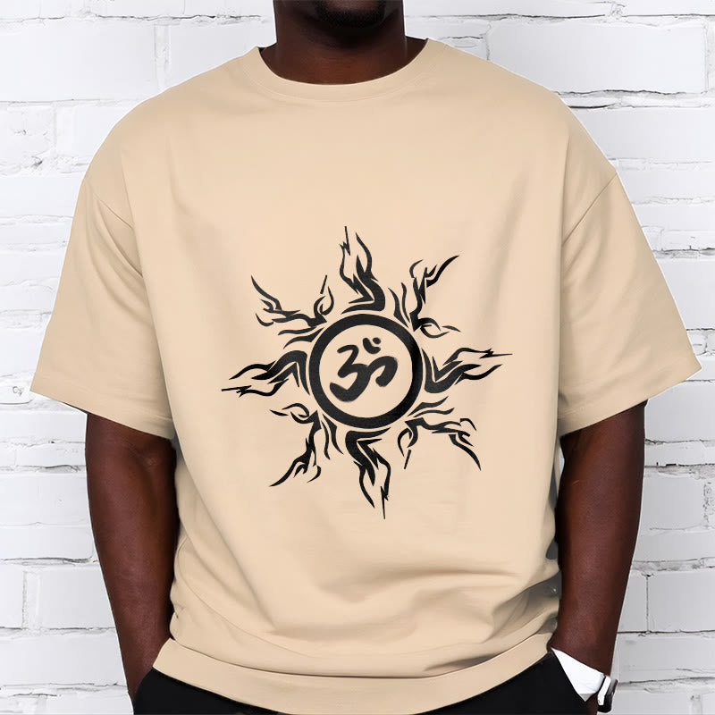 Buddha Stones, Sunburst-Muster, das ein Om-Symbol-Muster umgibt, Baumwoll-T-Shirt - image 10