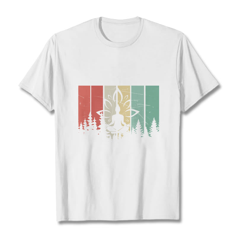Buddha Stones ​​Buddha-Statue meditierend in Lotusposition Schattenmuster Baumwoll-T-Shirt - Weiß - 2XL - image 6