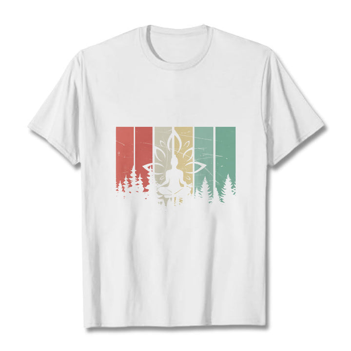 Buddha Stones ​​Buddha-Statue meditierend in Lotusposition Schattenmuster Baumwoll-T-Shirt - Weiß - 2XL - image 6