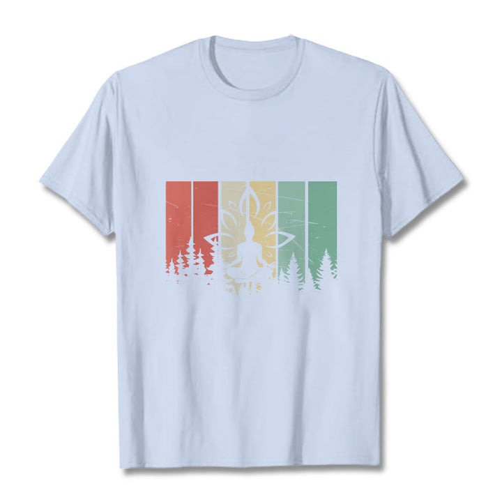 Buddha Stones ​​Buddha-Statue meditierend in Lotusposition Schattenmuster Baumwoll-T-Shirt - Hellcyan - 2XL - image 18
