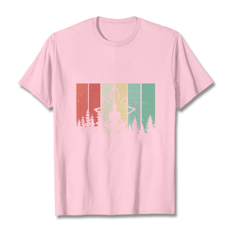 Buddha Stones ​​Buddha-Statue meditierend in Lotusposition Schattenmuster Baumwoll-T-Shirt - Hellrosa - 2XL - image 12