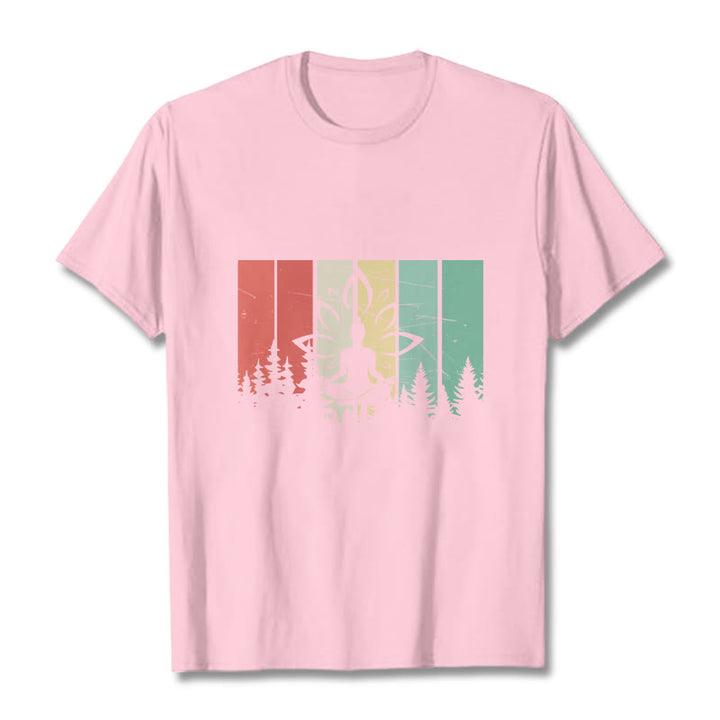 Buddha Stones ​​Buddha-Statue meditierend in Lotusposition Schattenmuster Baumwoll-T-Shirt - Hellrosa - 2XL - image 13