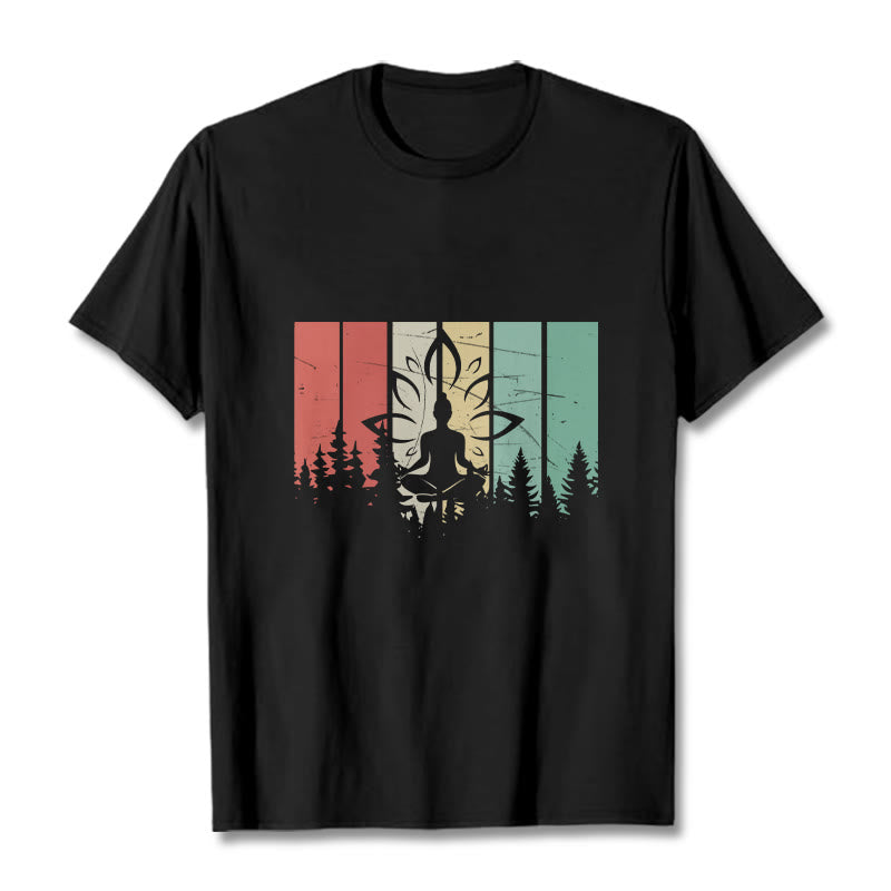 Buddha Stones ​​Buddha-Statue meditierend in Lotusposition Schattenmuster Baumwoll-T-Shirt - Schwarz - 2XL - image 1