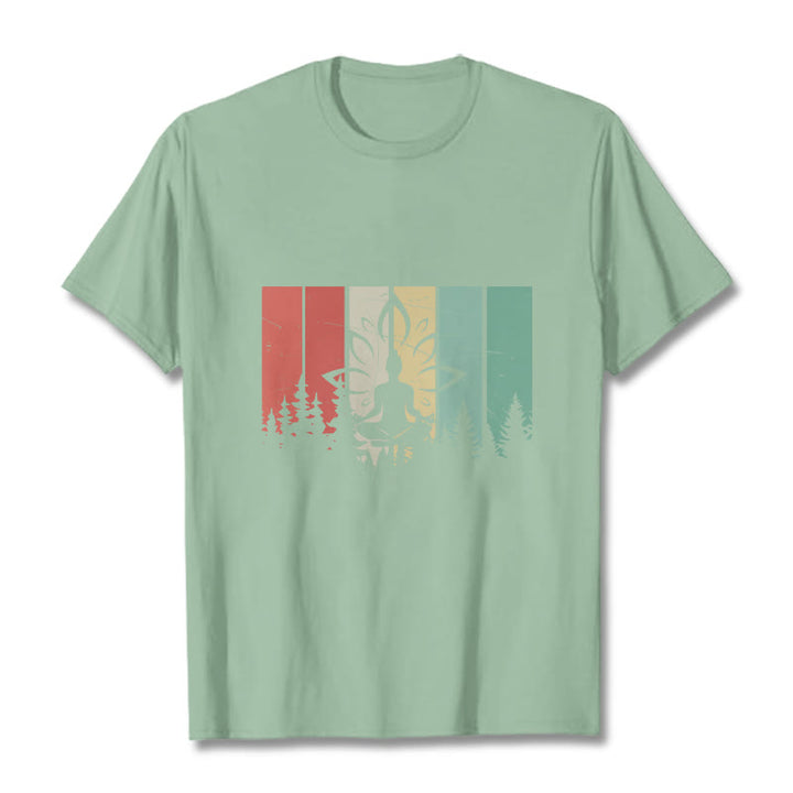 Buddha Stones ​​Buddha-Statue meditierend in Lotusposition Schattenmuster Baumwoll-T-Shirt - Hellgrün - 2XL - image 14