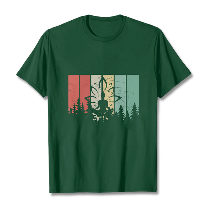 Buddha Stones ​​Buddha-Statue meditierend in Lotusposition Schattenmuster Baumwoll-T-Shirt - Waldgrün - 2XL - image 10