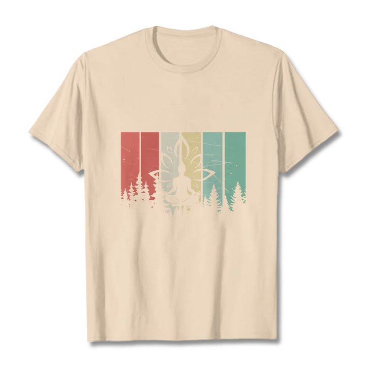 Buddha Stones ​​Buddha-Statue meditierend in Lotusposition Schattenmuster Baumwoll-T-Shirt - Biskuit - 2XL - image 8