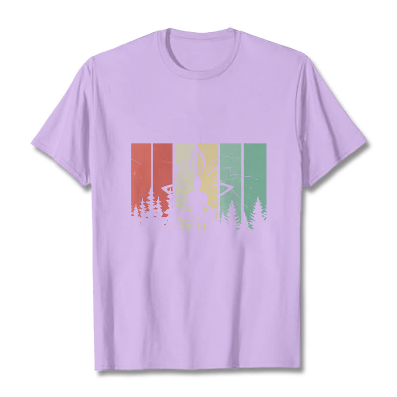 Buddha Stones ​​Buddha-Statue meditierend in Lotusposition Schattenmuster Baumwoll-T-Shirt - Pflaume - 2XL - image 17