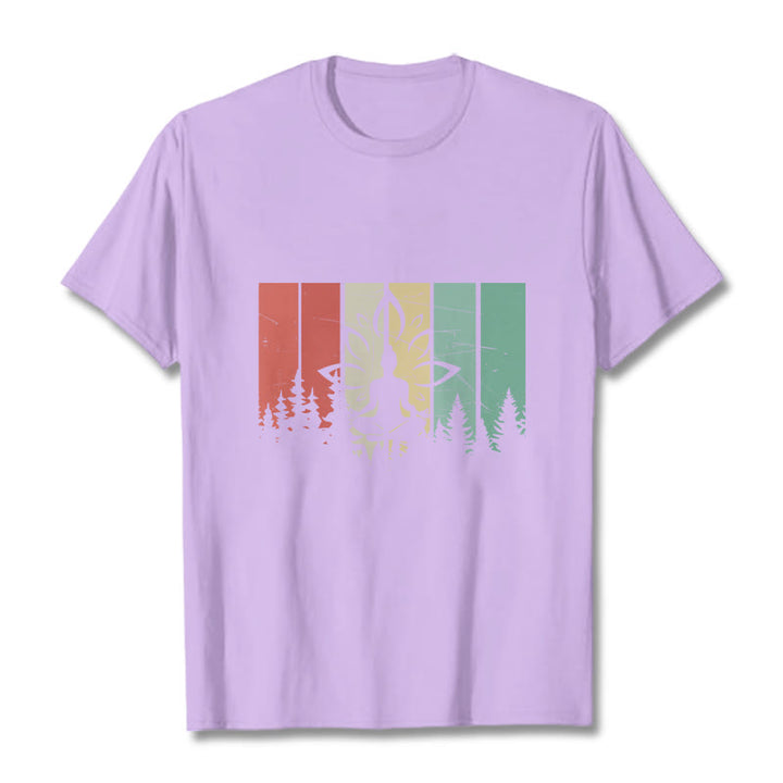 Buddha Stones ​​Buddha-Statue meditierend in Lotusposition Schattenmuster Baumwoll-T-Shirt - Pflaume - 2XL - image 17
