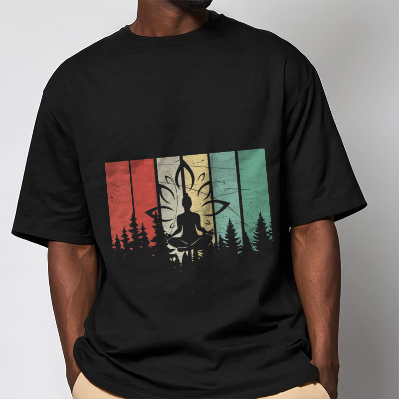 Buddha Stones ​​Buddha-Statue meditierend in Lotusposition Schattenmuster Baumwoll-T-Shirt - image 1