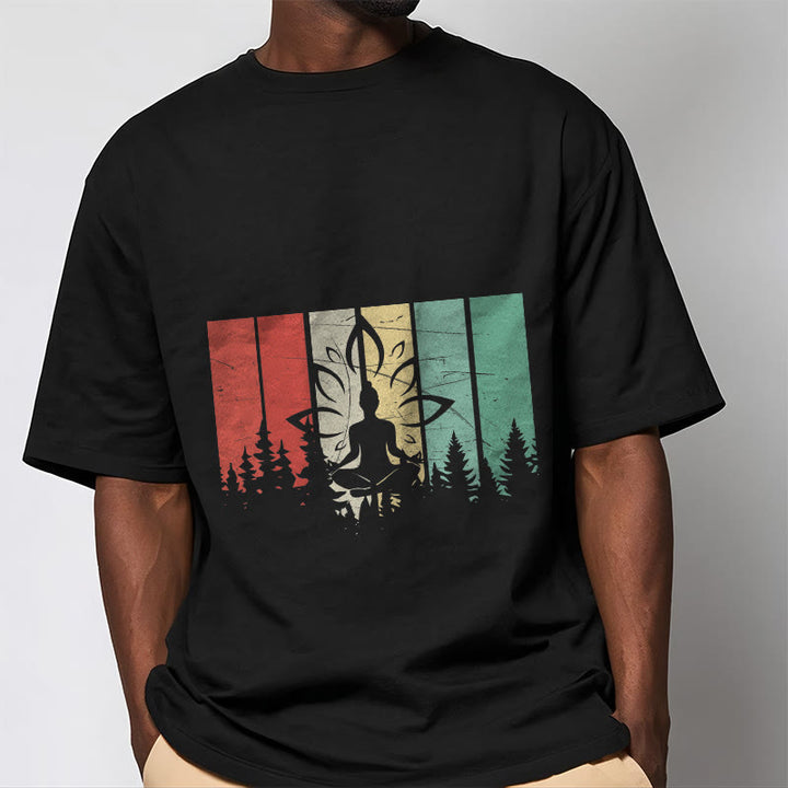 Buddha Stones ​​Buddha-Statue meditierend in Lotusposition Schattenmuster Baumwoll-T-Shirt - image 1