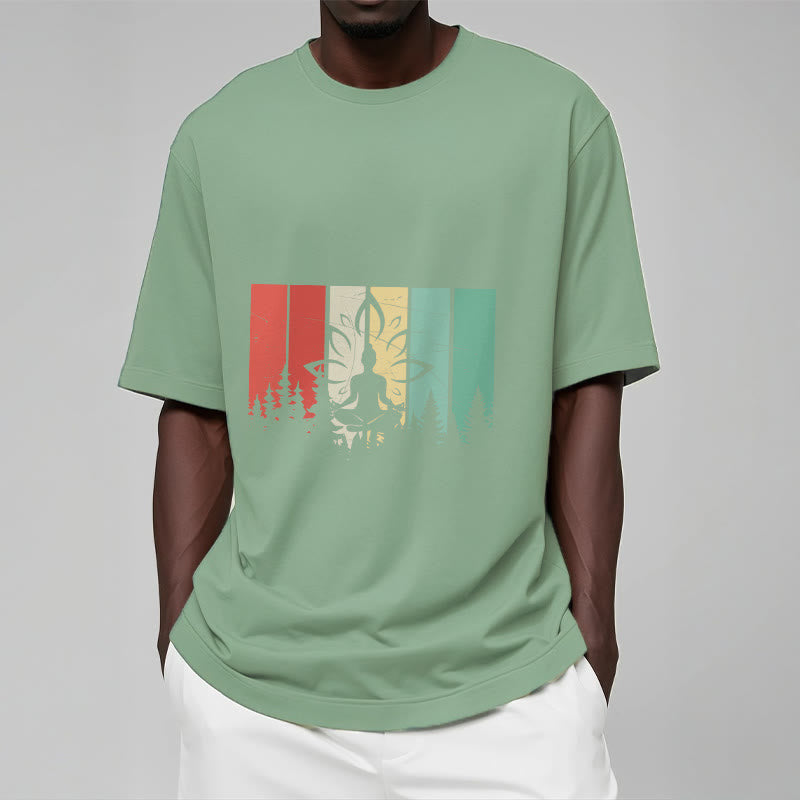 Buddha Stones ​​Buddha-Statue meditierend in Lotusposition Schattenmuster Baumwoll-T-Shirt - image 15