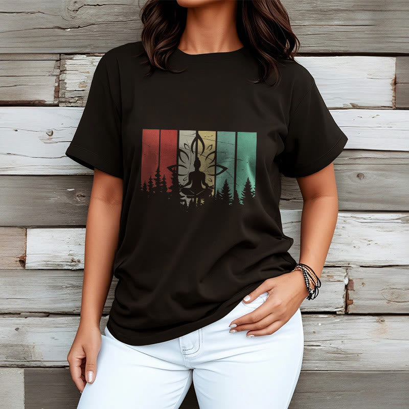 Buddha Stones ​​Buddha-Statue meditierend in Lotusposition Schattenmuster Baumwoll-T-Shirt - image 3