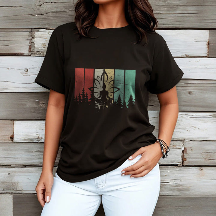 Buddha Stones ​​Buddha-Statue meditierend in Lotusposition Schattenmuster Baumwoll-T-Shirt - image 3