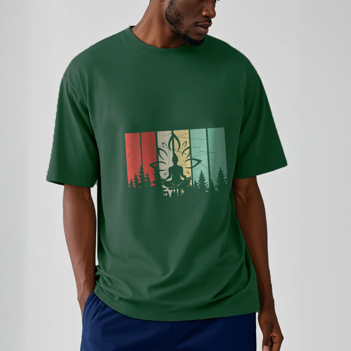Buddha Stones ​​Buddha-Statue meditierend in Lotusposition Schattenmuster Baumwoll-T-Shirt - image 11