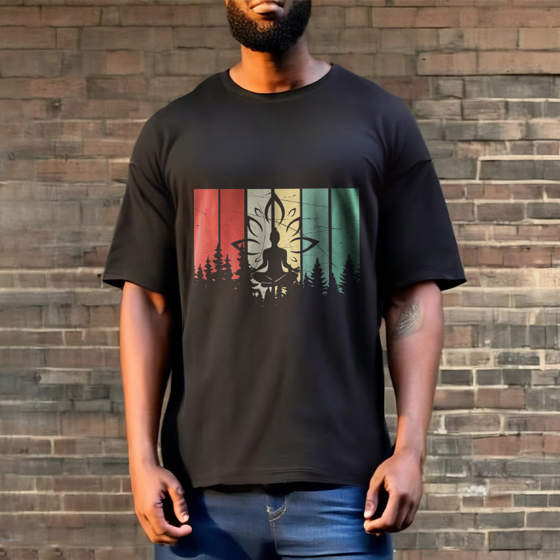 Buddha Stones ​​Buddha-Statue meditierend in Lotusposition Schattenmuster Baumwoll-T-Shirt - image 3