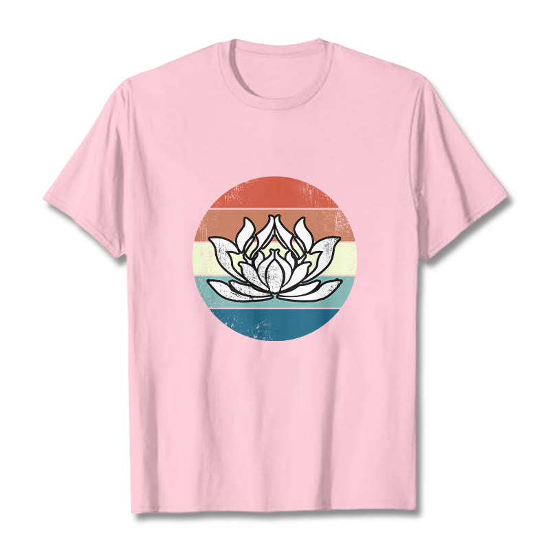 T-Shirt mit Buddha Stones und blühendem Lotus, buntes Streifenmuster, Baumwolle - Hellrosa - 2XL - image 12