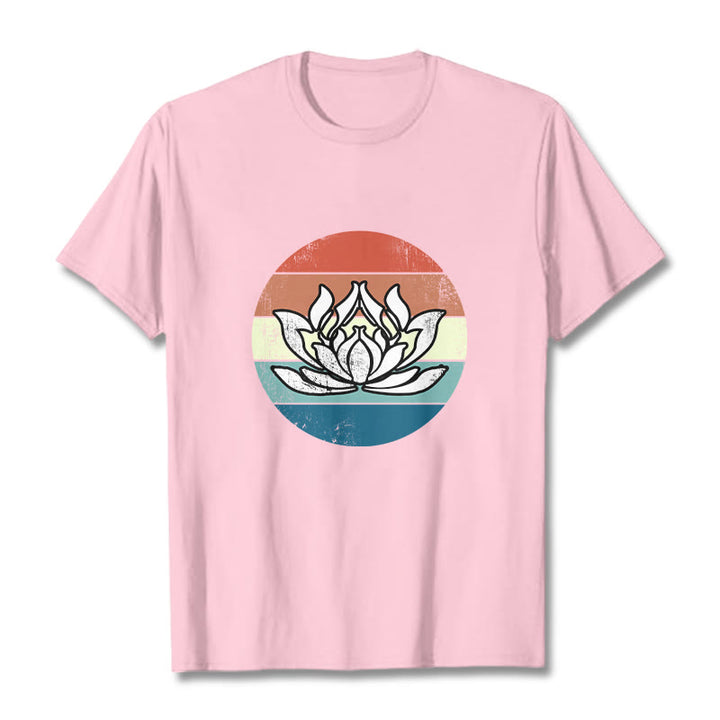T-Shirt mit Buddha Stones und blühendem Lotus, buntes Streifenmuster, Baumwolle - Hellrosa - 2XL - image 12