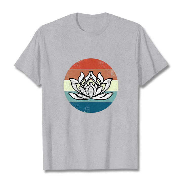 T-Shirt mit Buddha Stones und blühendem Lotus, buntes Streifenmuster, Baumwolle - Hellgrau - 2XL - image 20