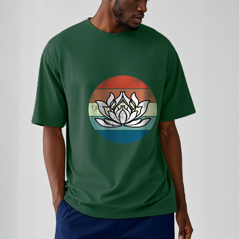 T-Shirt mit Buddha Stones und blühendem Lotus, buntes Streifenmuster, Baumwolle - image 11
