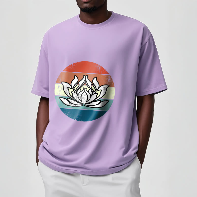 T-Shirt mit Buddha Stones und blühendem Lotus, buntes Streifenmuster, Baumwolle - image 17