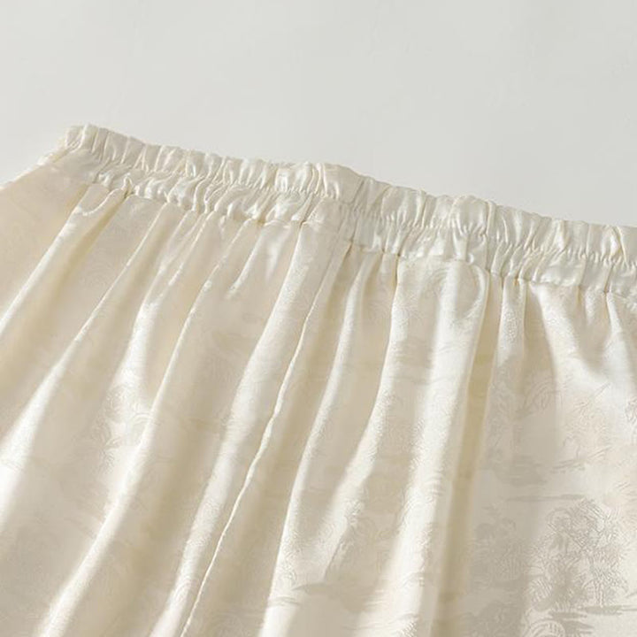 Buddha Stones Frühlings-Casual Jacquard-Hose aus Baumwolle und Leinen mit weitem Bein und Taschen