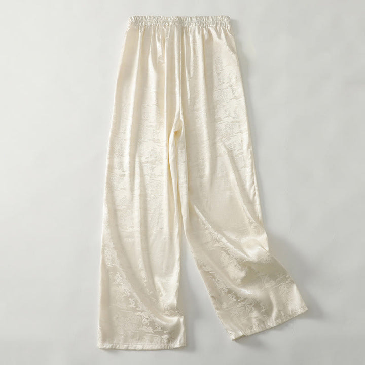 Buddha Stones Frühlings-Casual Jacquard-Hose aus Baumwolle und Leinen mit weitem Bein und Taschen