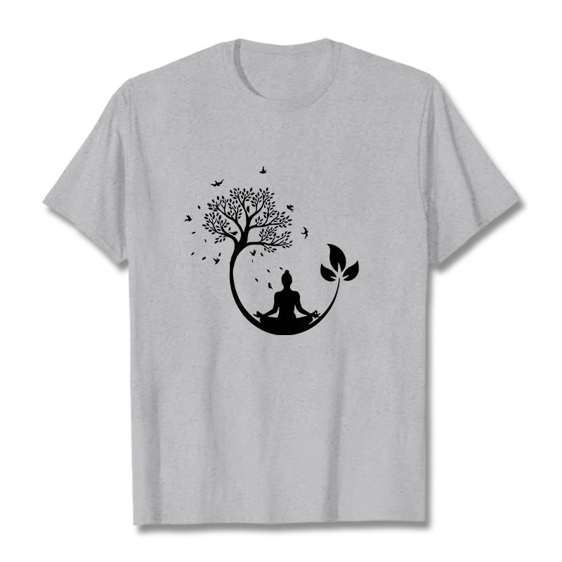 Buddha Stones Buddha meditiert in einem Baummuster Baumwoll-T-Shirt - Hellgrau - 2XL - image 19