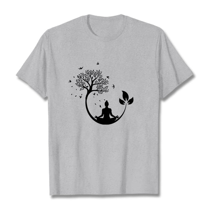 Buddha Stones Buddha meditiert in einem Baummuster Baumwoll-T-Shirt - Hellgrau - 2XL - image 19