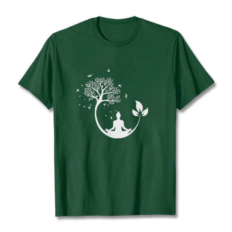 Buddha Stones Buddha meditiert in einem Baummuster Baumwoll-T-Shirt - Waldgrün - 2XL - image 10