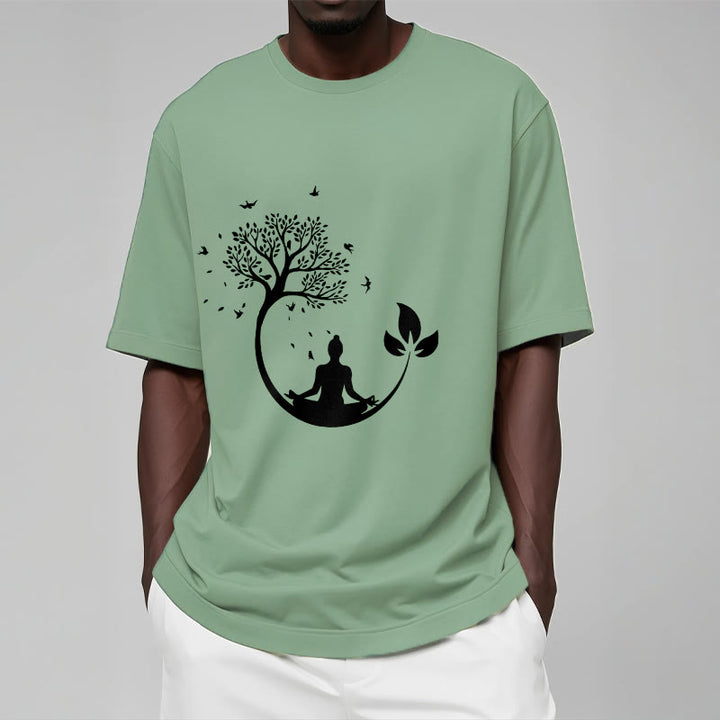 Buddha Stones Buddha meditiert in einem Baummuster Baumwoll-T-Shirt - image 15