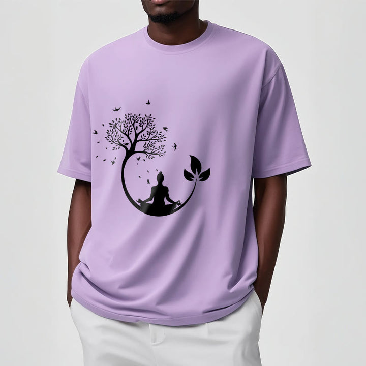 Buddha Stones Buddha meditiert in einem Baummuster Baumwoll-T-Shirt - image 17