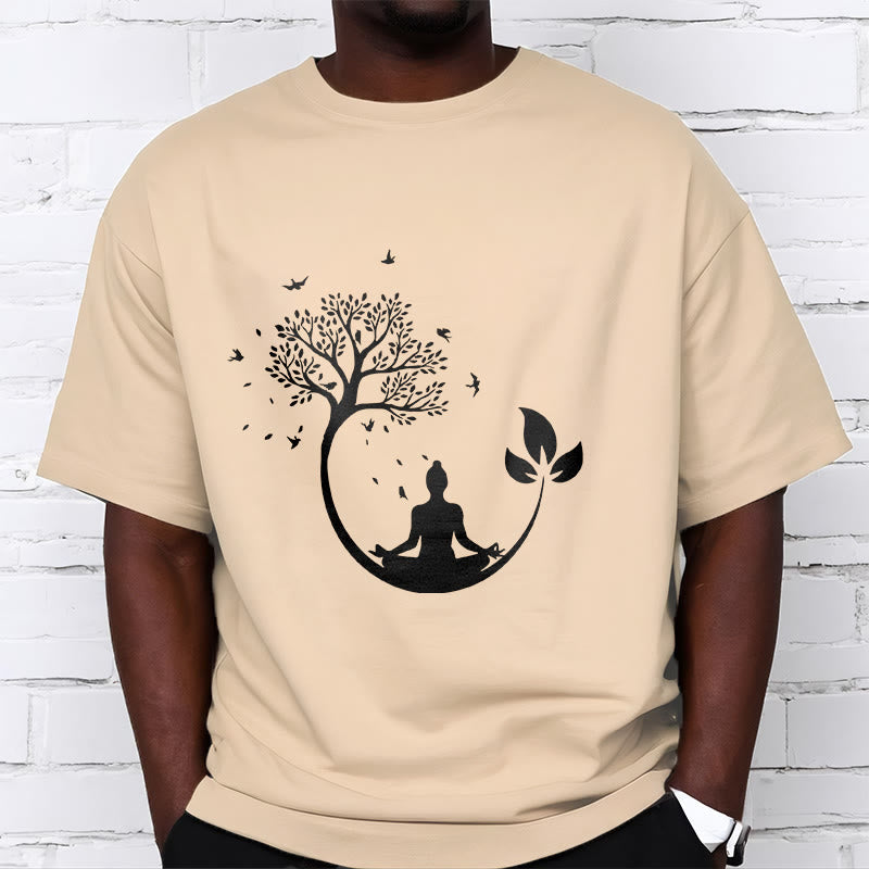 Buddha Stones Buddha meditiert in einem Baummuster Baumwoll-T-Shirt - image 9